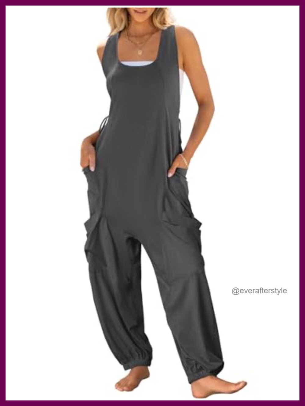 Sleeveless Scoop Neck Wide Leg Jumpsuit Adjustable Waist Casual Summer One Piece
